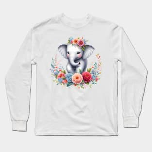 An elephant decorated with beautiful colorful flowers. Long Sleeve T-Shirt